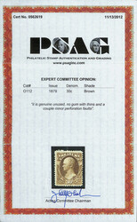Treasury Dept., 1879, 30¢ brown (Scott O112), unused without gum, ...