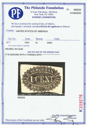 City and Suburban Telegraph Co., 1855, 1¢ black (Scott 6T1), unused ...