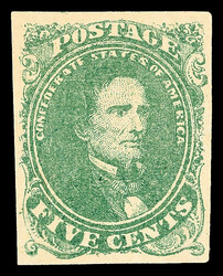 1861, 5¢ light green (Scott 1a), o.g., very lightly hinged, bright ...