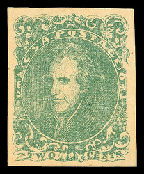 1862, 2¢ green (Scott 3), o.g., barest trace of hinge (appears never ...