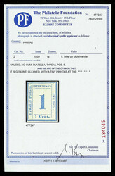 1859, Numeral, 1¢ light blue on bluish white (Scott 12), Plate 2-A, ...