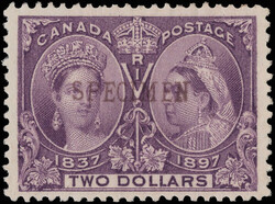1897, Queen Victoria Jubilee, $2 dark purple, overprinted "Specimen" ...