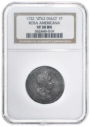 1722 'Little Dulci' 1P Rosa Americana NGC VF30 BN, NGC graded Very ...