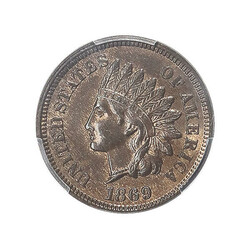 1869, 1¢ Indian Head Cent, PCGS MS63BN, PCGS graded Mint State 63
