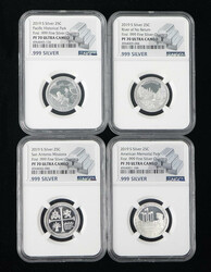 Group of (4).999 Silver Graded Proof Ultra Cameo Silver Quarters, ...