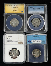 Group of (4) Graded U.S. Washington Quarters, 1932//1938, includes: ...
