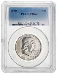 1950 Franklin Half Dollar Proof PCGS PR64, PCGS graded Proof 64