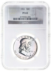 1951 Franklin Half Dollar Proof NGC PF65, NGC graded Proof 65