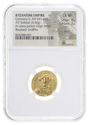 AD 641-668, Constans II, AV Solidus, RV Cross Potent., Edge Bend, ...