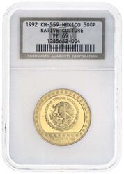 1992 KM-559 Mexico Gold 500 Pesos Native Culture NGC PF69, contains ...