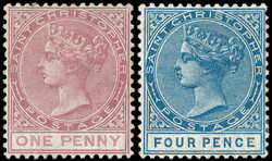 1882, Queen Victoria, 1d dull magenta & 4d blue (Scott 10, 13), Crown ...