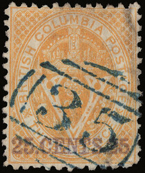 1867, Seal of the Colony, 25¢ on 3d orange, perf. 12½ (Scott 16), ...