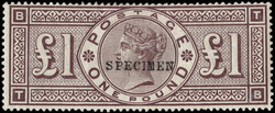 1884, Queen Victoria, £1 brown lilac, type 9 "SPECIMEN" overprint ...