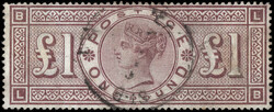 1888, Queen Victoria, £1 brown lilac, Orbs watermark (Scott 123), ...
