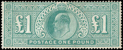 1902, King Edward VII, De La Rue printing, £1 dull blue green (Scott ...