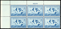 Federal Duck Stamp, 1948, $1 Buffleheads (Scott RW15), three plate ...
