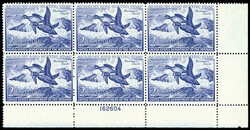 Federal Duck Stamp, 1952, $2 Harlequin Ducks (Scott RW19), two plate ...