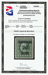 Offices in China, 1919, 2¢ on 1¢ green (Scott K1), deep fresh ...