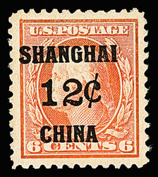 Offices in China, 1919, 12¢ on 6¢ red orange (Scott K6), ...