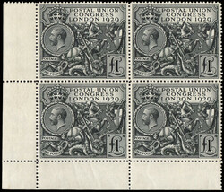 1929, £1 P.U.C. (Scott 209), a choice lower left corner margin block ...