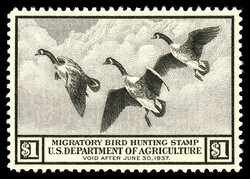 Federal Duck Stamp, 1936, $1 Canada Geese (Scott RW3), Radiant ...