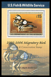 Federal Duck Stamp, 2005, $15 Hooded Mergansers, type I, souvenir ...