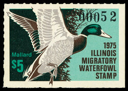 State Duck Stamp, Illinois, 1975, $5 Mallard (Scott 1), Serial #00052 ...