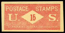 1862, Civil War Postage Currency, 15¢ J. Leach envelope printed in ...