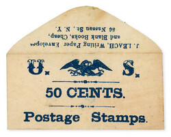 1862, Civil War Postage Currency, 50¢ J. Leach envelope printed in ...