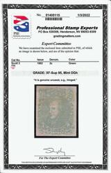 1862, 2¢ green (Scott 3), o.g., hinged (lightly), when only the best ...