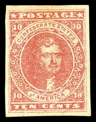 1862, 10¢ rose, malformed "T" of "TEN" (Scott 5 var.), position 4, o ...