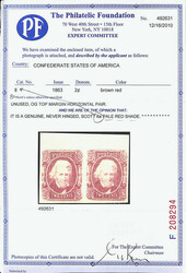 1863, 2¢ pale red (Scott 8a), top margin horizontal pair, o.g., ...