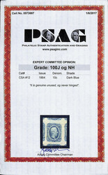 1863, 10¢ blue (Scott 12), o.g., never hinged, an exquisite jumbo ...