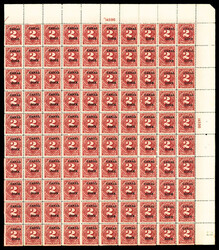 Postage Due, 1925, 2¢ carmine rose (Scott J19), wide top right full ...