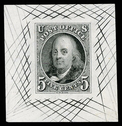 1847, 5¢ black, trial color large die proof on India paper (Scott ...