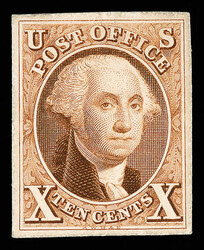 1847, 10¢ red brown, trial color large die proof on thin glazed card ...