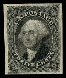 1857, 12¢ black, plate III, plate proof on India paper (Scott 36BP3) ...