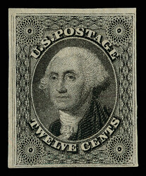 1857, 12¢ black, plate III, proof on stamp paper (Scott 36BP5), 2 ...