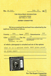 1857, 12¢ black, plate III, proof on stamp paper (Scott 36BP5), 2 ...