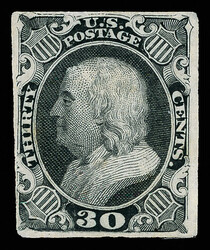 1860, 30¢ black, trial color plate proof on India paper (Scott ...