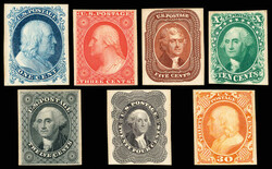 1857-60 (1875 Reprints), 1¢ to 90¢ complete, plate proofs on card ...
