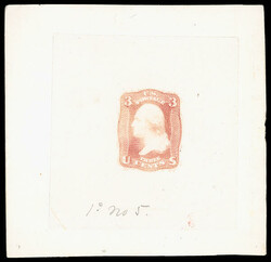 1861, 3¢ Washington, N.B.N.C. essay, in brown red (Scott 65-E13), ...
