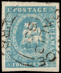 1853-55, Seal of the Colony, 4¢ blue, with line above value (Scott ...