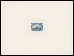 1898, 5¢ Trans-Miss. bicolor essay, dim dusky blue frame with black ...