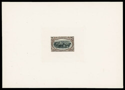 1898, $2 Trans-Miss. bicolor essay, dusky orange red frame with black ...