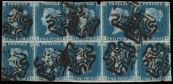 1840, Queen Victoria First Issue, 2d blue (Scott 2), block of 10, ...
