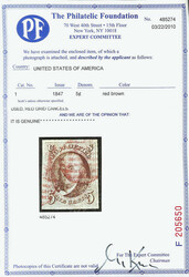 1847, 5¢ red brown (Scott 1), fresh, clean example with four ...