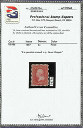 1867, 3¢ rose, E. grill (Scott 88), o.g., never hinged, Post Office ...