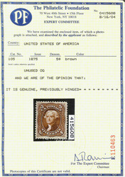 1861-66 (1875 Re-issue), 5¢ brown (Scott 105), o.g., lightly hinged, ...