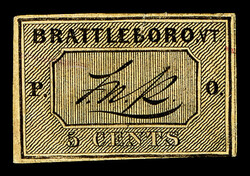 Brattleboro, Vt., 1846, 5¢ black on buff (Scott 5X1), attractive ...